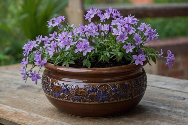 Flores de lila en un jarrón rodeadas de hojas verdes que crean un hermoso ramo