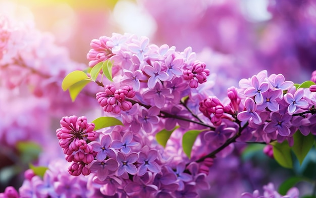 Las flores de lila púrpura florecen en el fondo del jardín de primavera