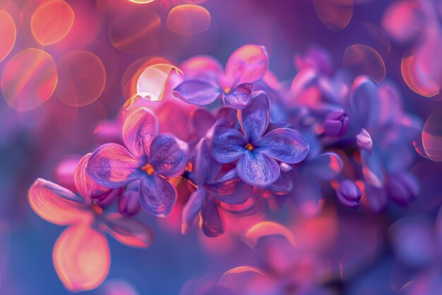 Las flores de lilas Bokeh de ensueño en tonos púrpuras suaves