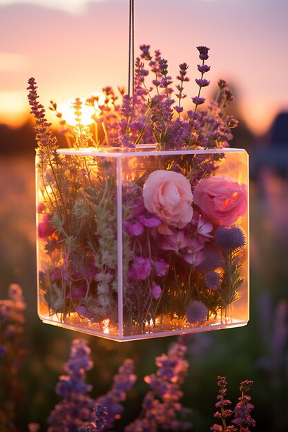 flores en una linterna que dice "flores"