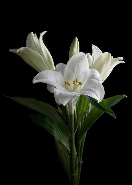 Flores de lirio blanco sobre fondo negro