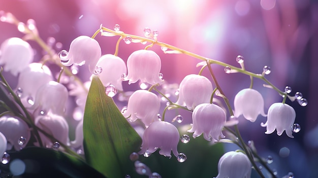 Flores en la lluvia el fondo púrpura es de las gotas de lluvia