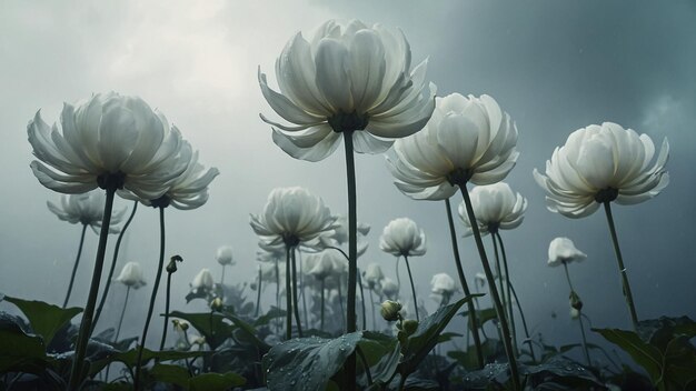 Las flores de loto blancas florecen por la mañana.