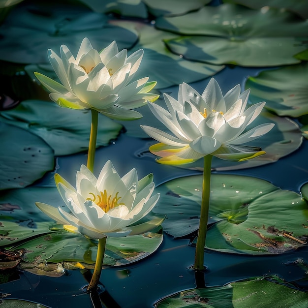 Flores de loto blanco aisladas Lirio de agua Planta de lago tropical Loto blanco Espacio de copia