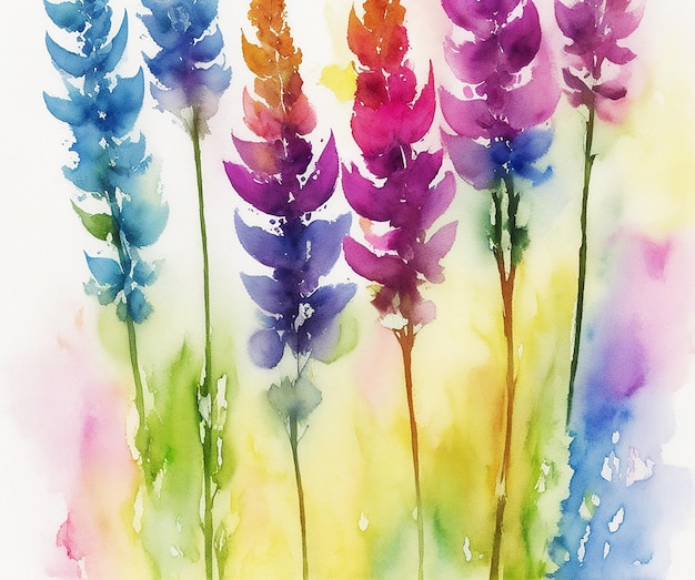 flores de lupino de bosque multicolor fondo floral abstracto pintura sobre papel imagen de acuarela HD