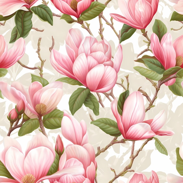 Flores de magnolia texturizadas con hojas sobre fondo pastel