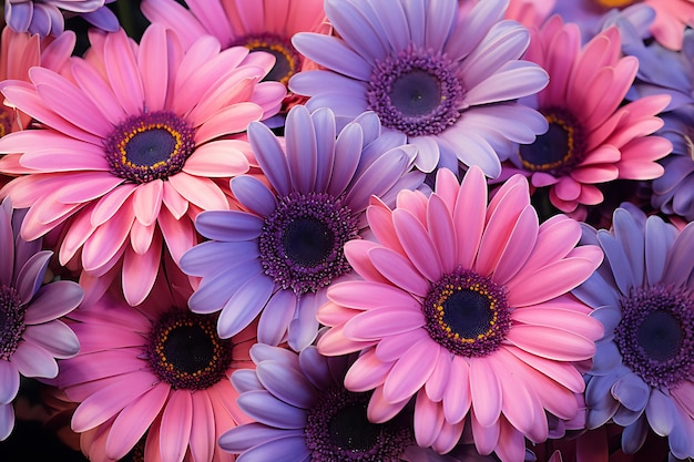 Flores de margaritas de gerbera rosadas y púrpuras