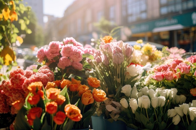 Flores en un mercado callejero en París Francia