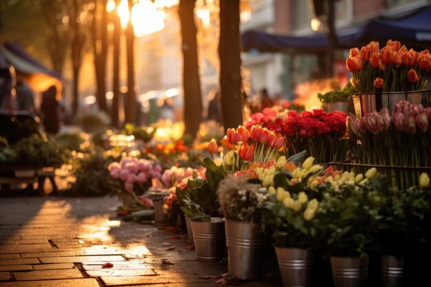 Flores en un mercado callejero en París Francia