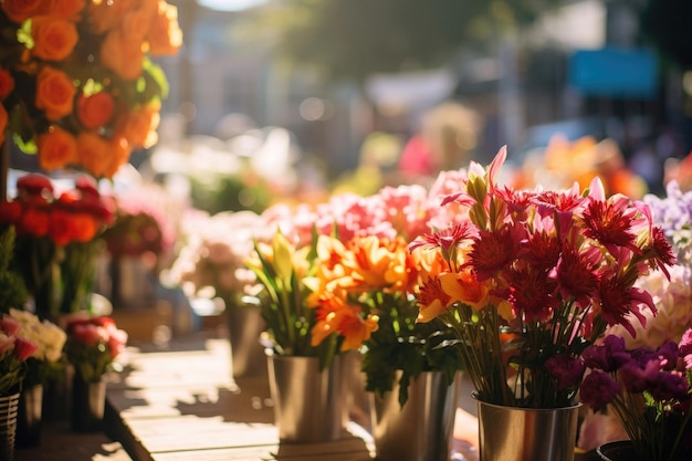 Flores en un mercado callejero en París Francia