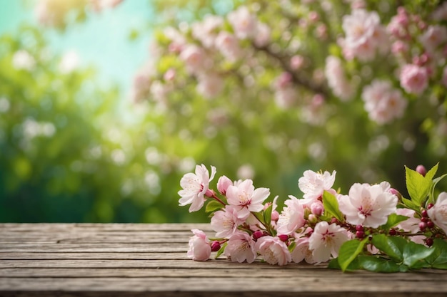 flores en una mesa en un hermoso jardín verde con un bokeh borroso ai generativo