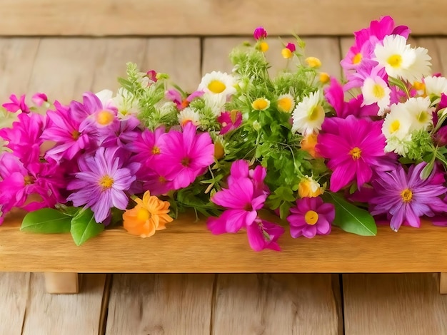 Flores en una mesa de madera