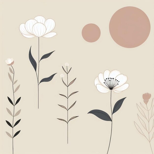 Foto flores minimalistas com ilustração de fundo de cor creme