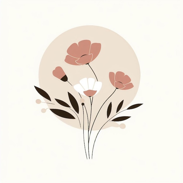 Foto flores minimalistas com ilustração de fundo de cor creme