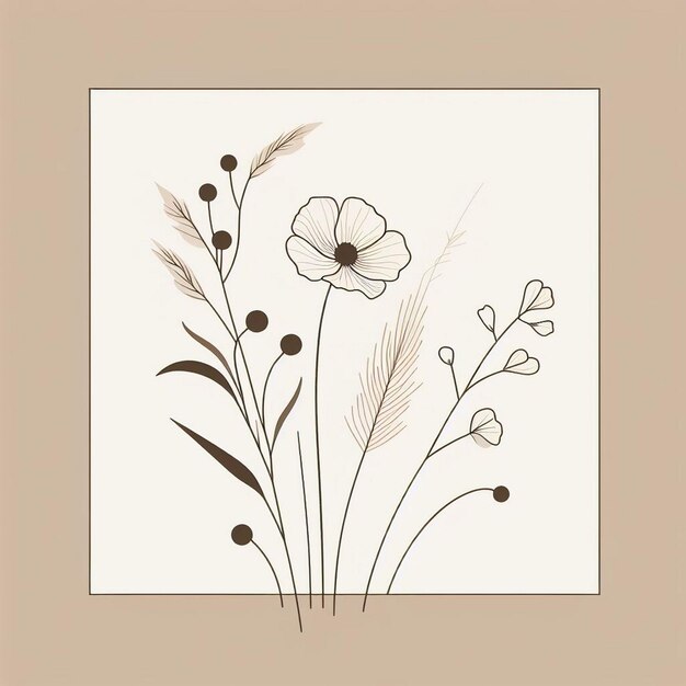 Foto flores minimalistas con ilustración de fondo de color crema