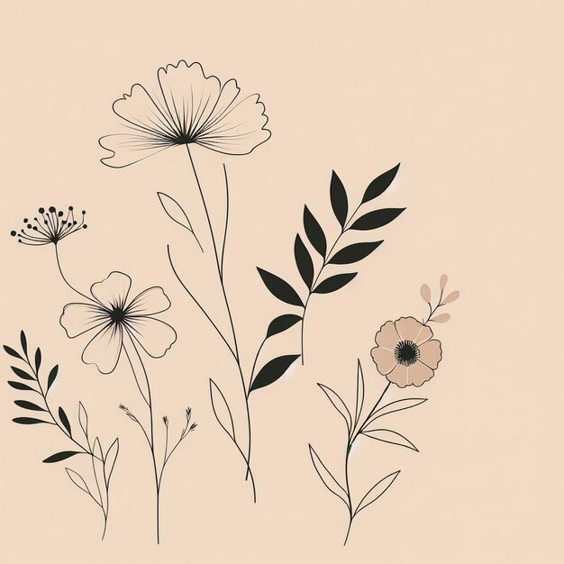 Foto flores minimalistas con ilustración de fondo de color crema