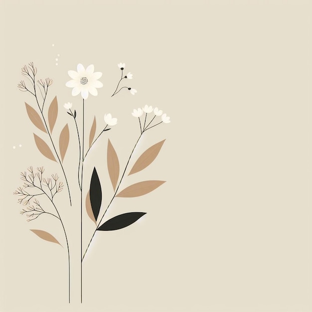 Foto flores minimalistas con ilustración de fondo de color crema
