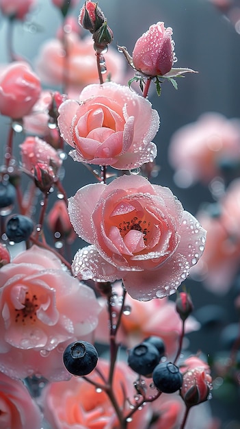 Flores molhadas Gotas de água em flores Papel de parede vertical