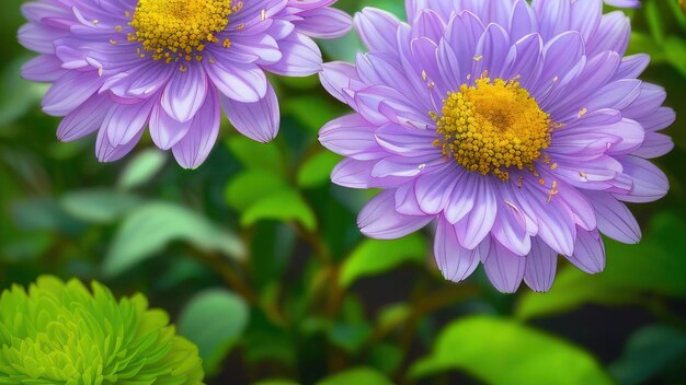 Flores moradas con un centro amarillo.