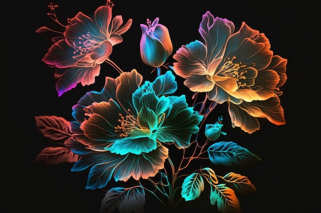 Flores na imagem gerada pela tecnologia backgroundAI preto