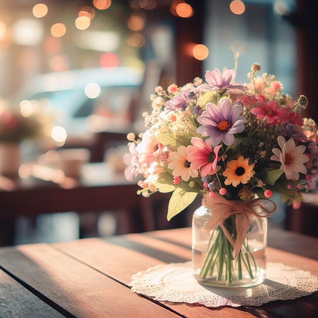 Foto flores na mesa.