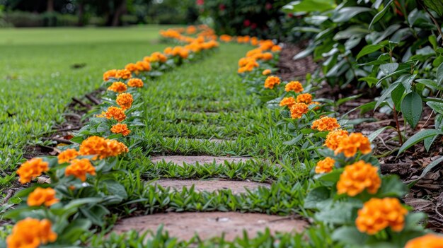 Foto flores de naranja en el jardín verde