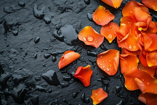 Flores de naranja vibrantes con gotas de agua