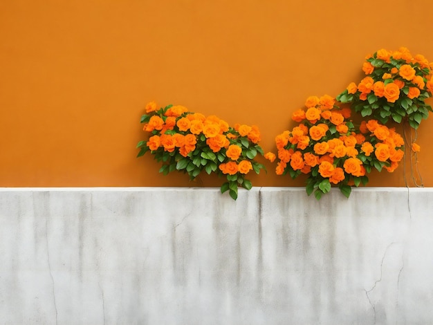 Flores naranjas contra una pared gris ai generado