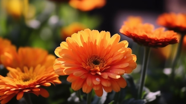 Flores naranjas en un jardín con la palabra gerber en la parte inferior