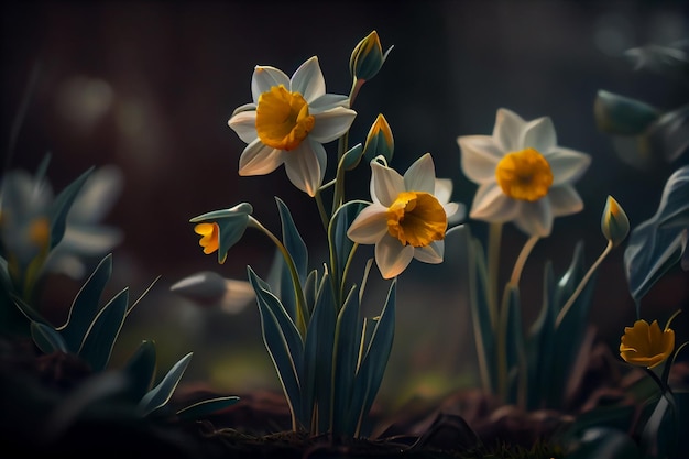 Flores de narciso de primavera ai generativo.