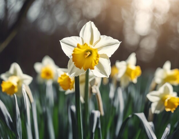 Las flores de los narcisos blancos