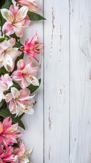 Flores no tabuleiro de madeira com um padrão de fundo em branco