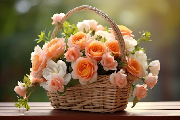Flores num cesto com um bom dia