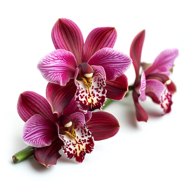 Flores de orquídea púrpura aisladas sobre un fondo blanco