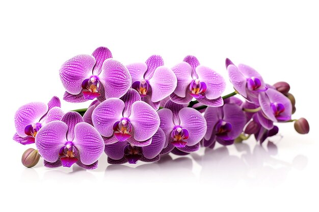 Foto flores de orquídea púrpura aisladas sobre un fondo blanco