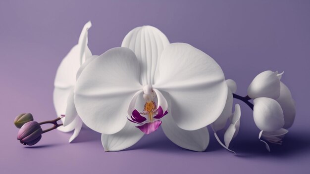 Foto flores de orquídeas tropicales sobre fondo púrpura ia generativa