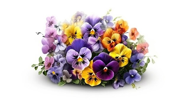 Flores pansy aisladas sobre un fondo blanco Hermosas plantas en flor Arte generativo de IA