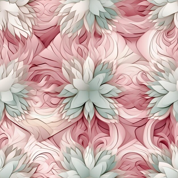 flores de papel 3D sin costuras en rosa pastel y verde generativo ai