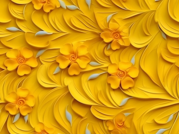 Las flores de papel amarillo están dispuestas en un patrón sobre un fondo amarillo generativo ai