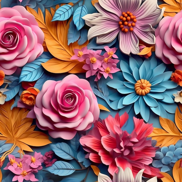 Flores de papel de colores brillantes están dispuestas en un patrón generativo ai