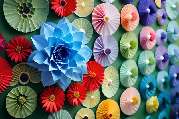 Flores de papel en una pared.