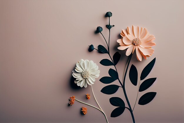 Flores de papel sobre un fondo rosa con la palabra flor