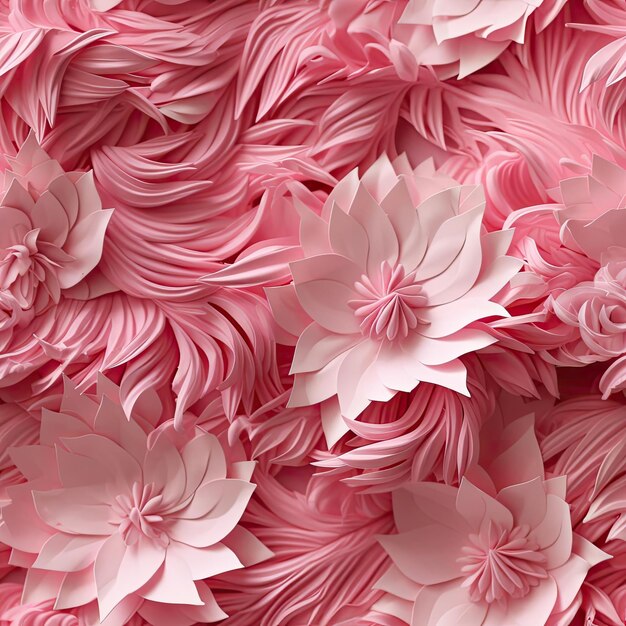 Flores de papel con textura rosa en un patrón de rosas con un toque surrealista en mosaico