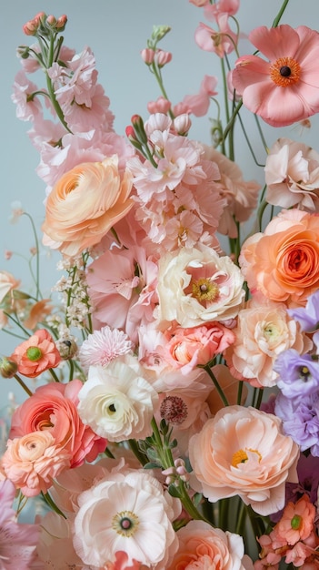 Foto flores pastel assortidas em plena floração closeupxa