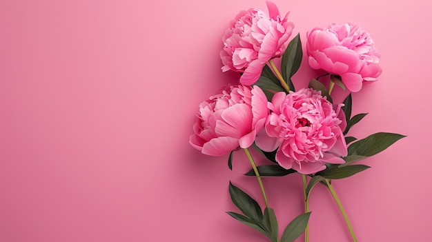 Foto flores de peonía rosadas sobre un fondo rosado