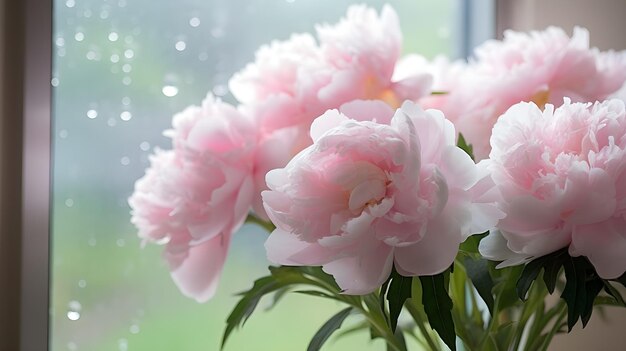 flores peônias fundo verão brilhante verão flores frescas com gotas de orvalho em borracha névoa flor backg