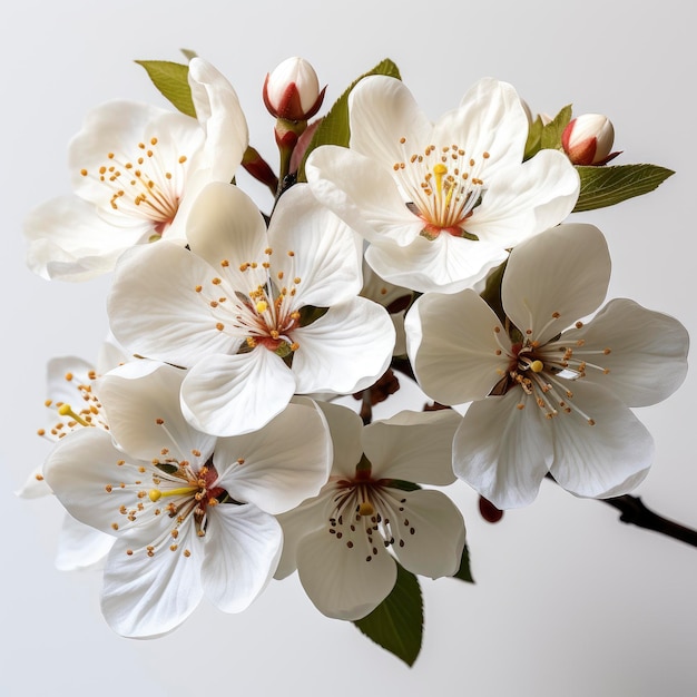 Flores de pera aisladas con fondo blanco fotorealista en HD con fondo blanco