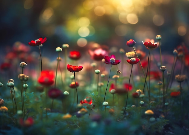 Flores con pétalos redondeados en primavera antecedentes