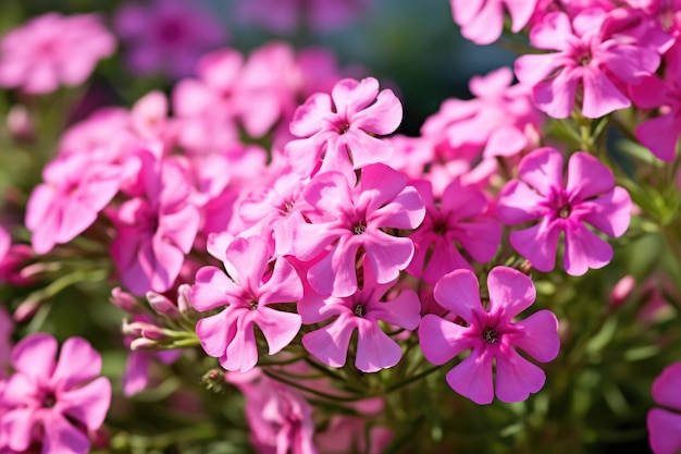 Flores de phlox rosas en la luz natural del sol Concepto de jardín botánico y primavera