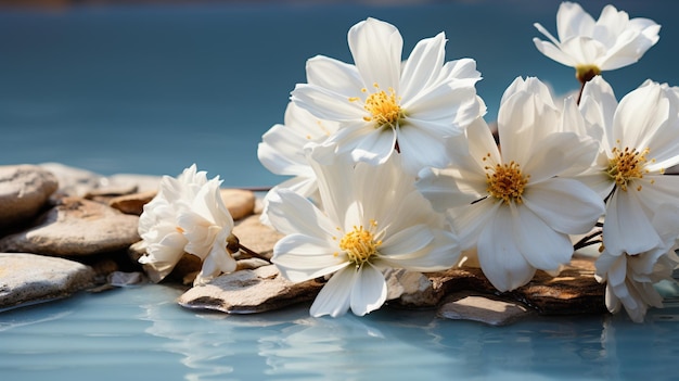 Flores en una piedra en el agua